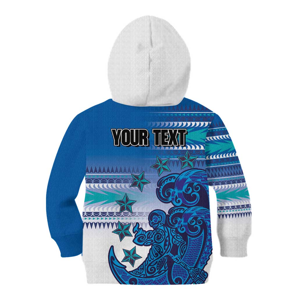 Personalised Cook Islands Va'a Race Kid Hoodie Te Tatau Tattoos Sporty Style Light Blue Color - Polynesian Pride