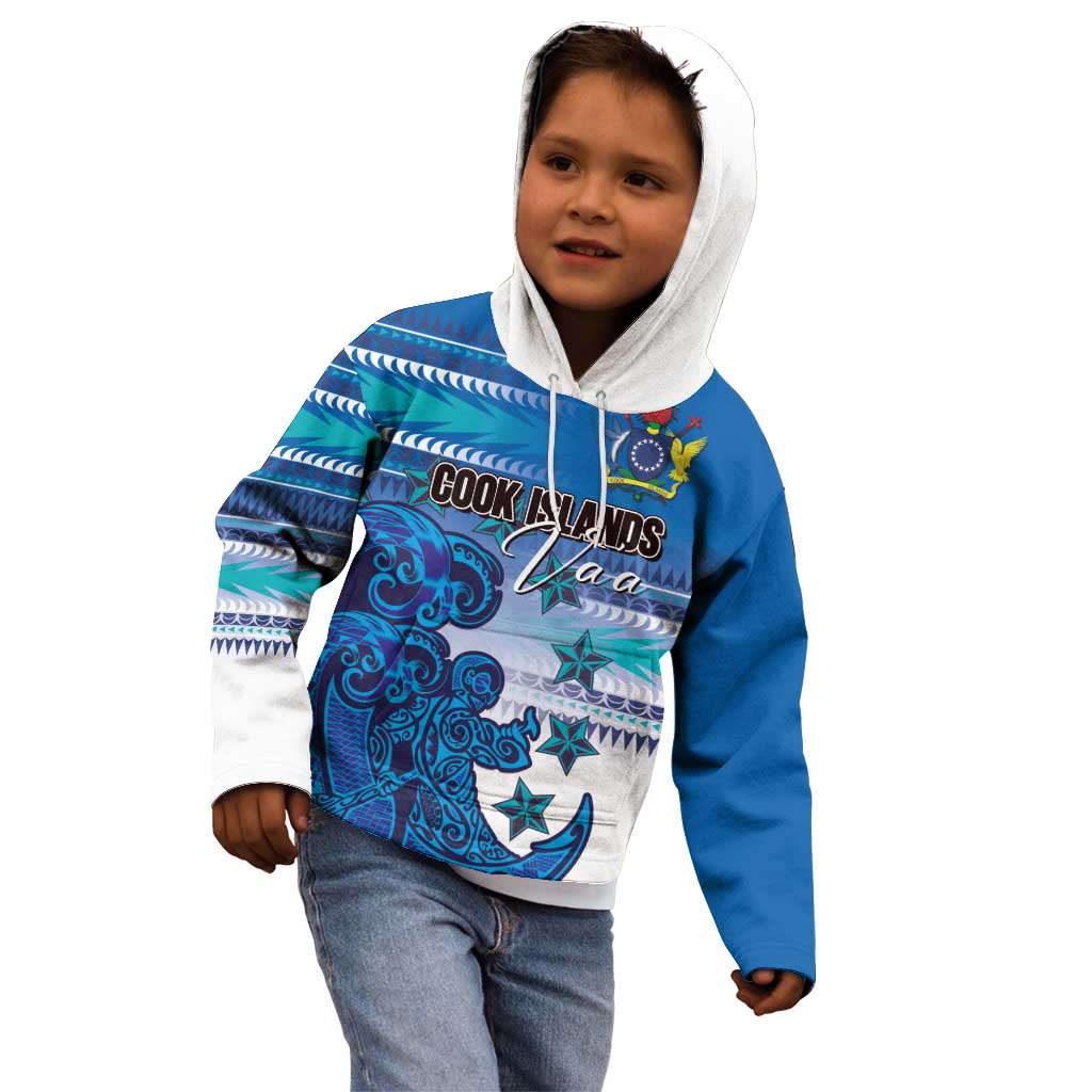Personalised Cook Islands Va'a Race Kid Hoodie Te Tatau Tattoos Sporty Style Light Blue Color - Polynesian Pride