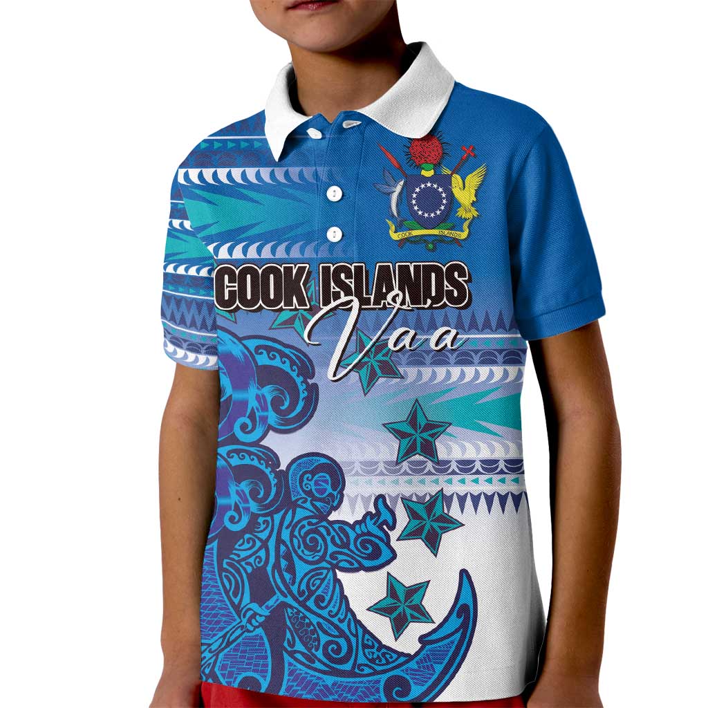 Personalised Cook Islands Va'a Race Kid Polo Shirt Te Tatau Tattoos Sporty Style Light Blue Color - Polynesian Pride