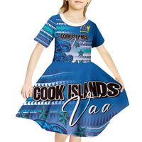 Personalised Cook Islands Va'a Race Kid Short Sleeve Dress Te Tatau Tattoos Sporty Style Light Blue Color - Polynesian Pride