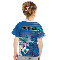 Personalised Cook Islands Va'a Race Kid T Shirt Te Tatau Tattoos Sporty Style Light Blue Color - Polynesian Pride