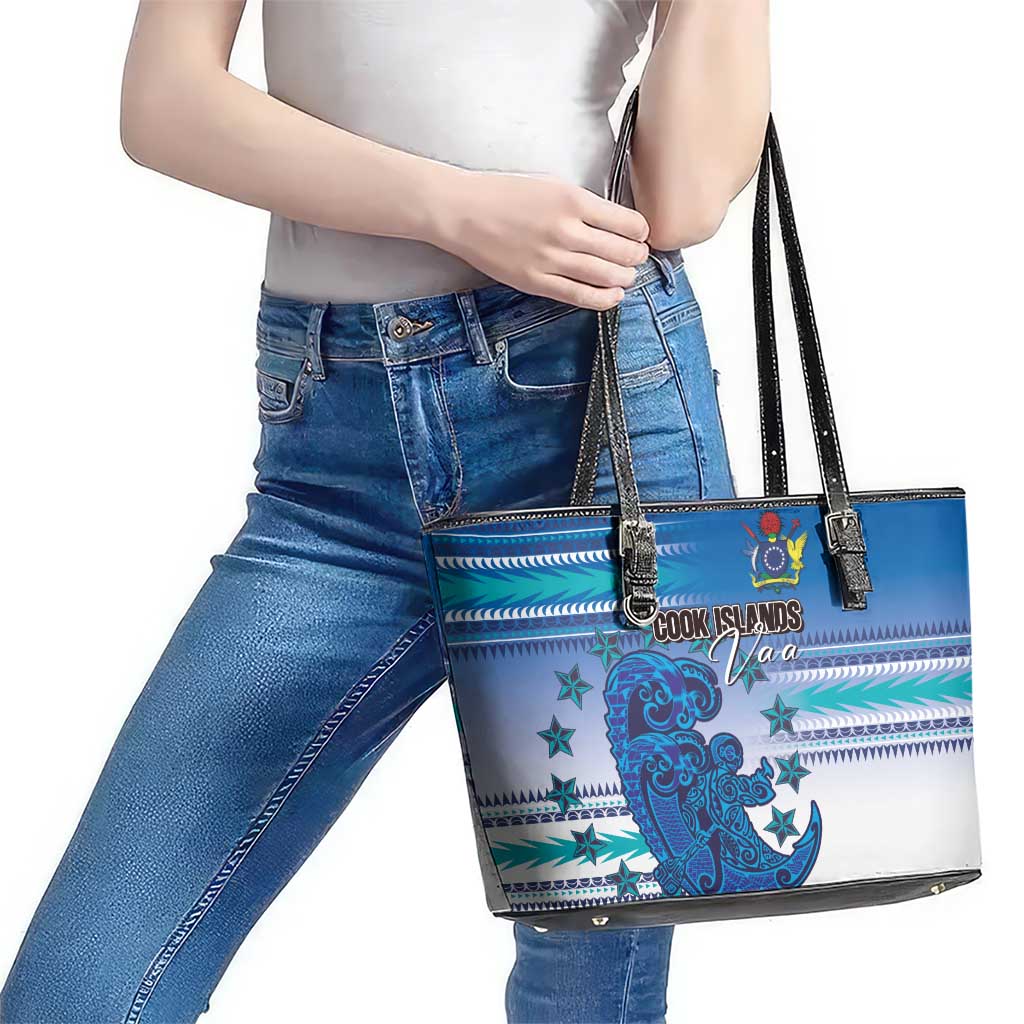 Cook Islands Va'a Race Leather Tote Bag Te Tatau Tattoos Sporty Style Light Blue Color - Polynesian Pride