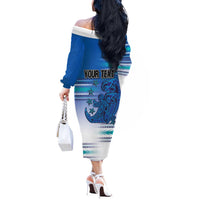 Personalised Cook Islands Va'a Race Off The Shoulder Long Sleeve Dress Te Tatau Tattoos Sporty Style Light Blue Color - Polynesian Pride