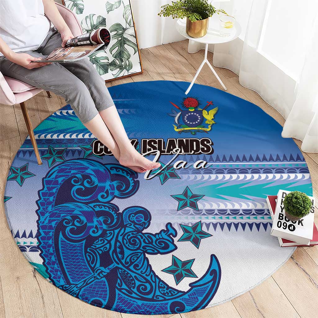 Cook Islands Va'a Race Round Carpet Te Tatau Tattoos Sporty Style Light Blue Color - Polynesian Pride
