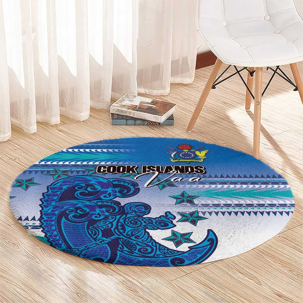 Cook Islands Va'a Race Round Carpet Te Tatau Tattoos Sporty Style Light Blue Color - Polynesian Pride