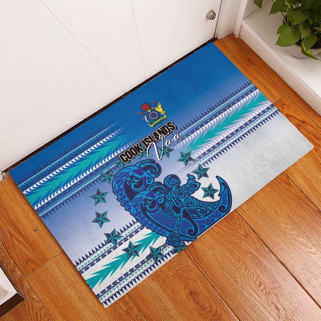 Cook Islands Va'a Race Rubber Doormat Te Tatau Tattoos Sporty Style Light Blue Color - Polynesian Pride