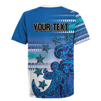 Personalised Cook Islands Va'a Race Rugby Jersey Te Tatau Tattoos Sporty Style Light Blue Color - Polynesian Pride