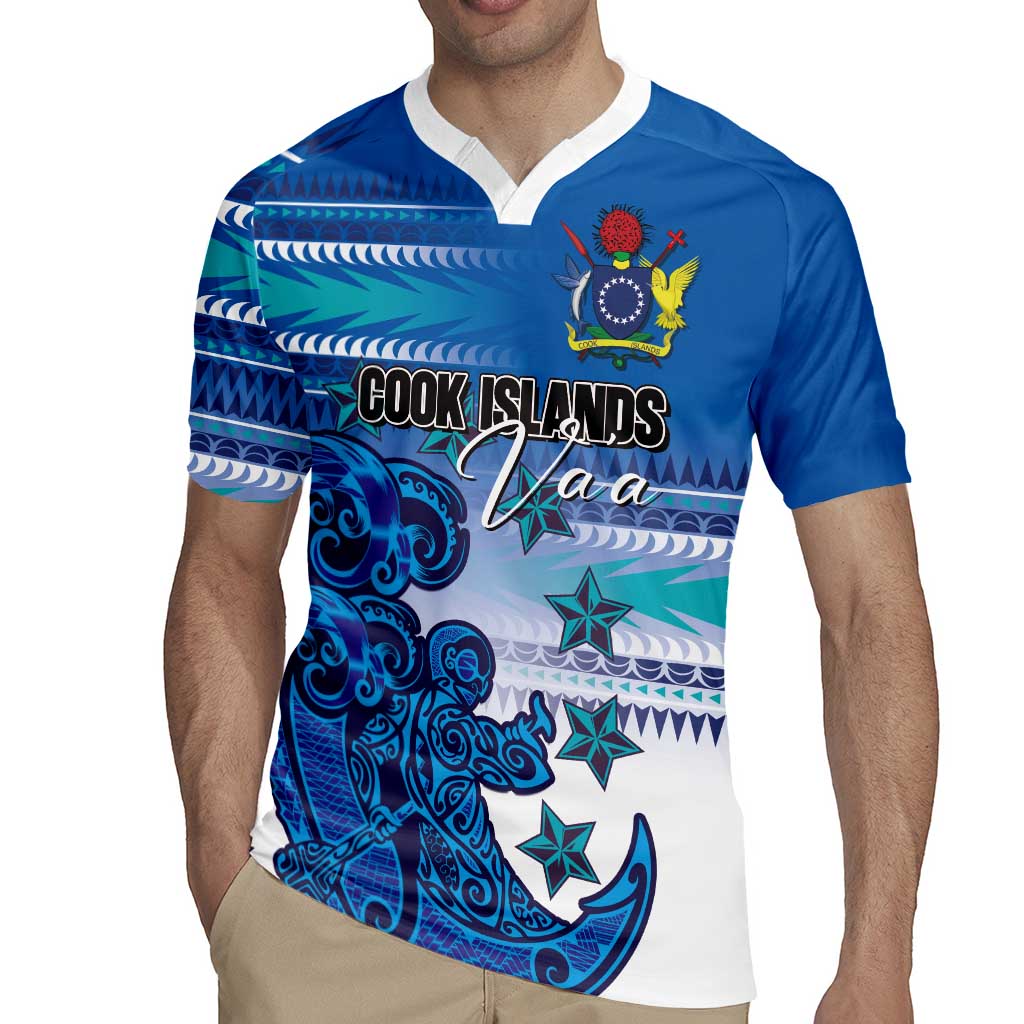 Personalised Cook Islands Va'a Race Rugby Jersey Te Tatau Tattoos Sporty Style Light Blue Color - Polynesian Pride