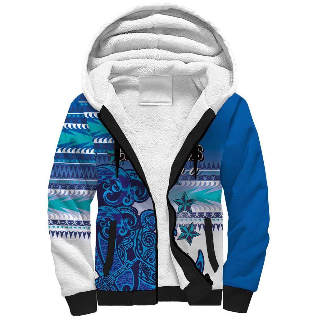 Personalised Cook Islands Va'a Race Sherpa Hoodie Te Tatau Tattoos Sporty Style Light Blue Color - Polynesian Pride