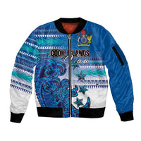 Personalised Cook Islands Va'a Race Sleeve Zip Bomber Jacket Te Tatau Tattoos Sporty Style Light Blue Color - Polynesian Pride