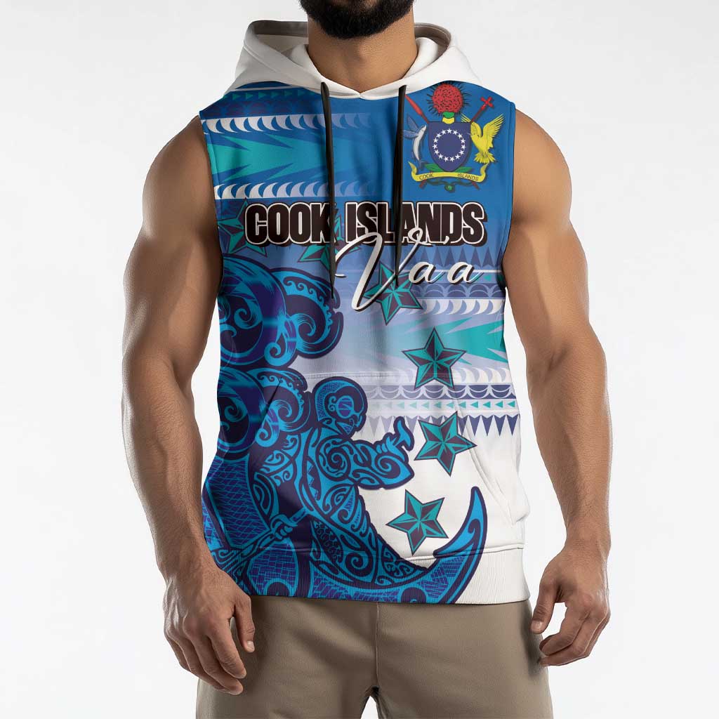 Personalised Cook Islands Va'a Race Sleeveless Hoodie Te Tatau Tattoos Sporty Style Light Blue Color - Polynesian Pride