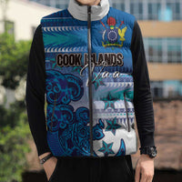 Personalised Cook Islands Va'a Race Sleeveless Puffer Jacket Te Tatau Tattoos Sporty Style Light Blue Color - Polynesian Pride