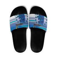 Cook Islands Va'a Race Slide Sandals Te Tatau Tattoos Sporty Style Light Blue Color - Polynesian Pride