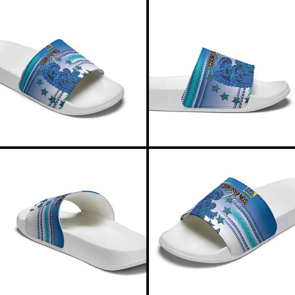 Cook Islands Va'a Race Slide Sandals Te Tatau Tattoos Sporty Style Light Blue Color - Polynesian Pride