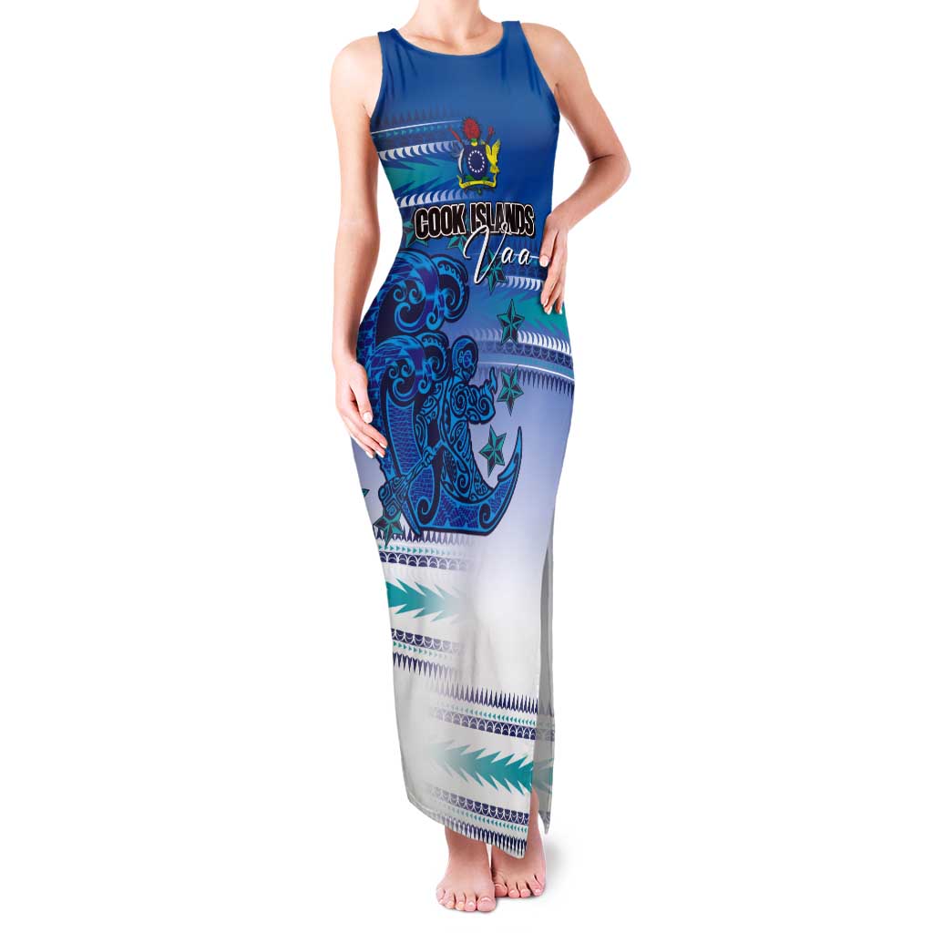 Personalised Cook Islands Va'a Race Tank Maxi Dress Te Tatau Tattoos Sporty Style Light Blue Color - Polynesian Pride