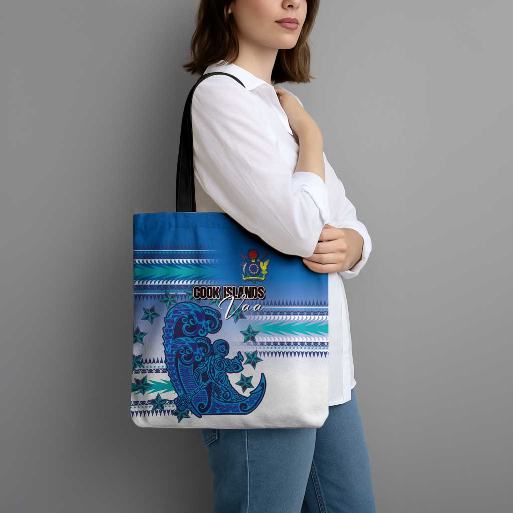 Cook Islands Va'a Race Tote Bag Te Tatau Tattoos Sporty Style Light Blue Color - Polynesian Pride