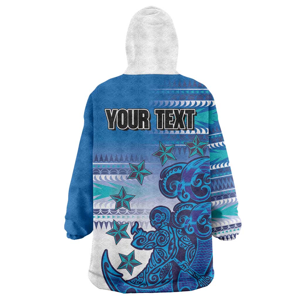 Personalised Cook Islands Va'a Race Wearable Blanket Hoodie Te Tatau Tattoos Sporty Style Light Blue Color - Polynesian Pride