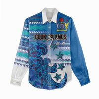 Personalised Cook Islands Va'a Race Women Casual Shirt Te Tatau Tattoos Sporty Style Light Blue Color - Polynesian Pride