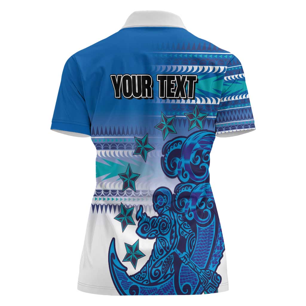 Personalised Cook Islands Va'a Race Women Polo Shirt Te Tatau Tattoos Sporty Style Light Blue Color - Polynesian Pride