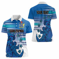 Personalised Cook Islands Va'a Race Women Polo Shirt Te Tatau Tattoos Sporty Style Light Blue Color - Polynesian Pride