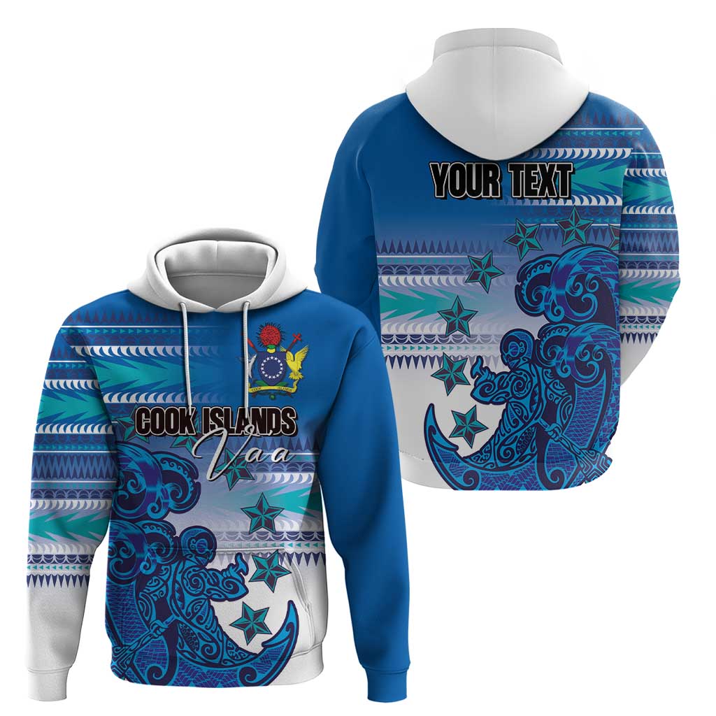 Personalised Cook Islands Va'a Race Zip Hoodie Te Tatau Tattoos Sporty Style Light Blue Color - Polynesian Pride
