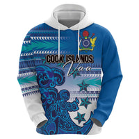 Personalised Cook Islands Va'a Race Zip Hoodie Te Tatau Tattoos Sporty Style Light Blue Color - Polynesian Pride