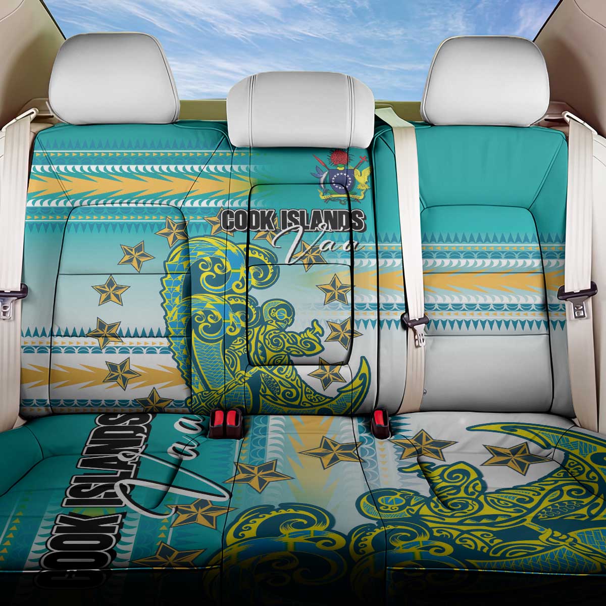Cook Islands Va'a Race Back Car Seat Cover Te Tatau Tattoos Sporty Style Turquoise Color - Polynesian Pride