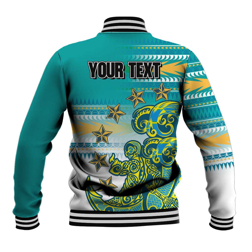 Personalised Cook Islands Va'a Race Baseball Jacket Te Tatau Tattoos Sporty Style Turquoise Color - Polynesian Pride