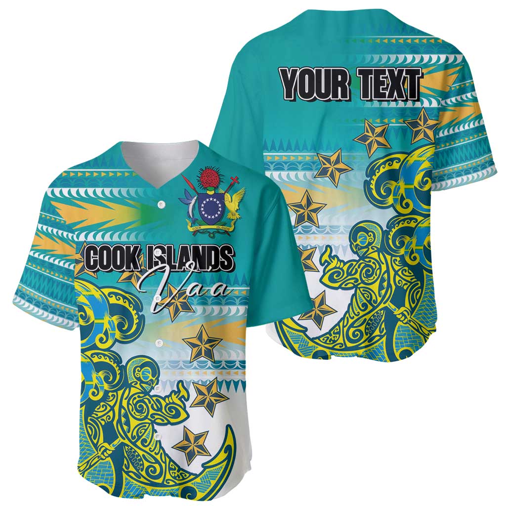 Personalised Cook Islands Va'a Race Baseball Jersey Te Tatau Tattoos Sporty Style Turquoise Color - Polynesian Pride