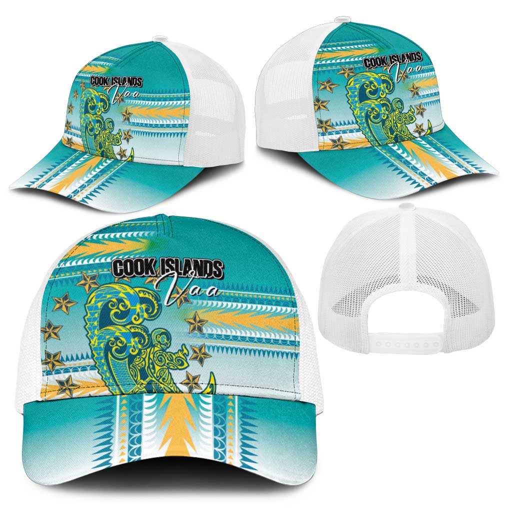 Cook Islands Va'a Race Baseball Net Cap Te Tatau Tattoos Sporty Style Turquoise Color - Polynesian Pride