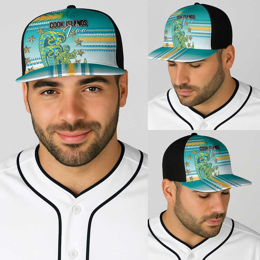 Cook Islands Va'a Race Baseball Net Cap Te Tatau Tattoos Sporty Style Turquoise Color - Polynesian Pride