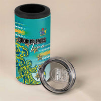 Personalised Cook Islands Va'a Race 4 in 1 Can Cooler Tumbler Te Tatau Tattoos Sporty Style Turquoise Color - Polynesian Pride