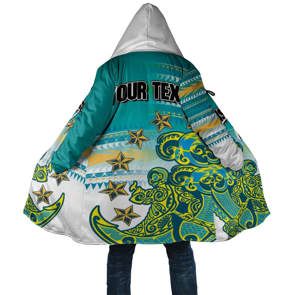 Personalised Cook Islands Va'a Race Cloak Te Tatau Tattoos Sporty Style Turquoise Color - Polynesian Pride