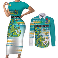 Personalised Cook Islands Va'a Race Couples Matching Short Sleeve Bodycon Dress and Long Sleeve Button Shirt Te Tatau Tattoos Sporty Style Turquoise Color - Polynesian Pride