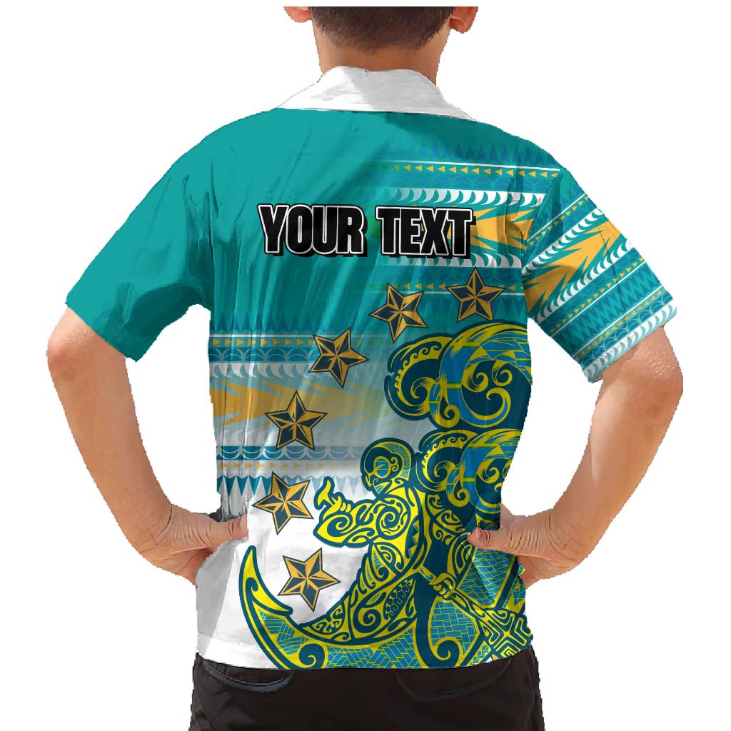 Personalised Cook Islands Va'a Race Family Matching Mermaid Dress and Hawaiian Shirt Te Tatau Tattoos Sporty Style Turquoise Color - Polynesian Pride