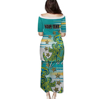 Personalised Cook Islands Va'a Race Family Matching Puletasi and Hawaiian Shirt Te Tatau Tattoos Sporty Style Turquoise Color - Polynesian Pride