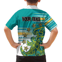 Personalised Cook Islands Va'a Race Family Matching Summer Maxi Dress and Hawaiian Shirt Te Tatau Tattoos Sporty Style Turquoise Color - Polynesian Pride