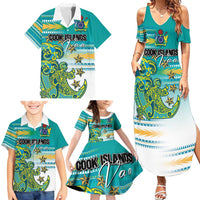 Personalised Cook Islands Va'a Race Family Matching Summer Maxi Dress and Hawaiian Shirt Te Tatau Tattoos Sporty Style Turquoise Color - Polynesian Pride