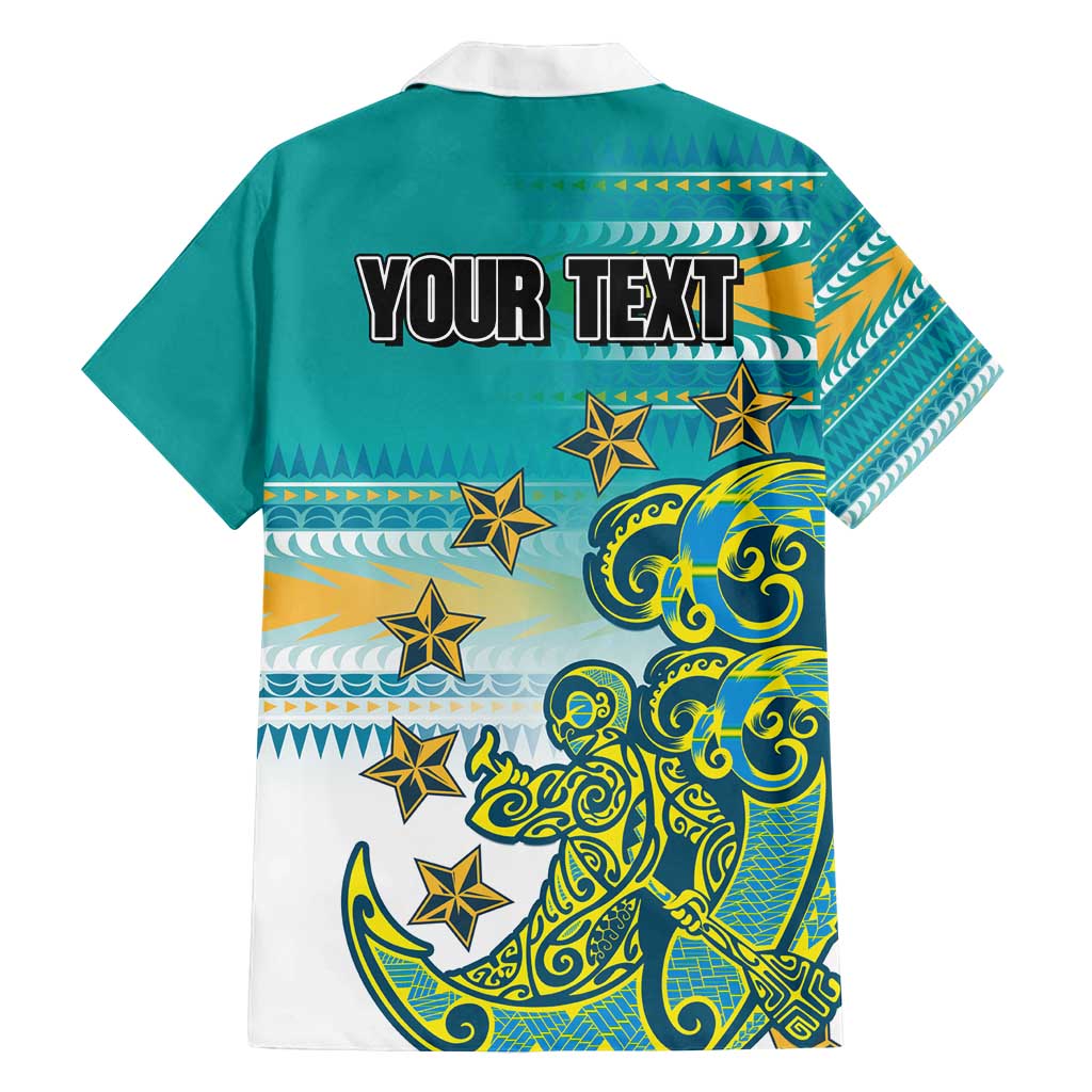 Personalised Cook Islands Va'a Race Family Matching Summer Maxi Dress and Hawaiian Shirt Te Tatau Tattoos Sporty Style Turquoise Color - Polynesian Pride