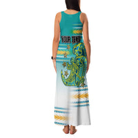 Personalised Cook Islands Va'a Race Family Matching Tank Maxi Dress and Hawaiian Shirt Te Tatau Tattoos Sporty Style Turquoise Color - Polynesian Pride