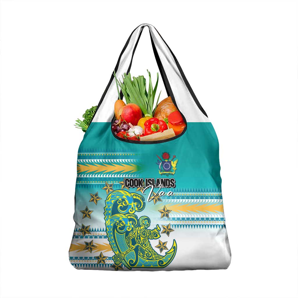 Cook Islands Va'a Race Grocery Bag Te Tatau Tattoos Sporty Style Turquoise Color - Polynesian Pride