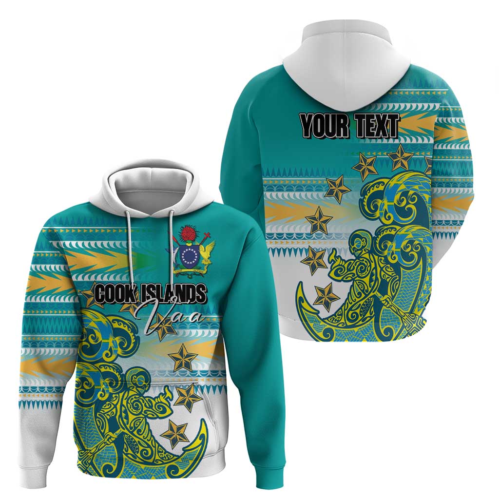 Personalised Cook Islands Va'a Race Hoodie Te Tatau Tattoos Sporty Style Turquoise Color - Polynesian Pride