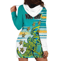 Personalised Cook Islands Va'a Race Hoodie Dress Te Tatau Tattoos Sporty Style Turquoise Color - Polynesian Pride