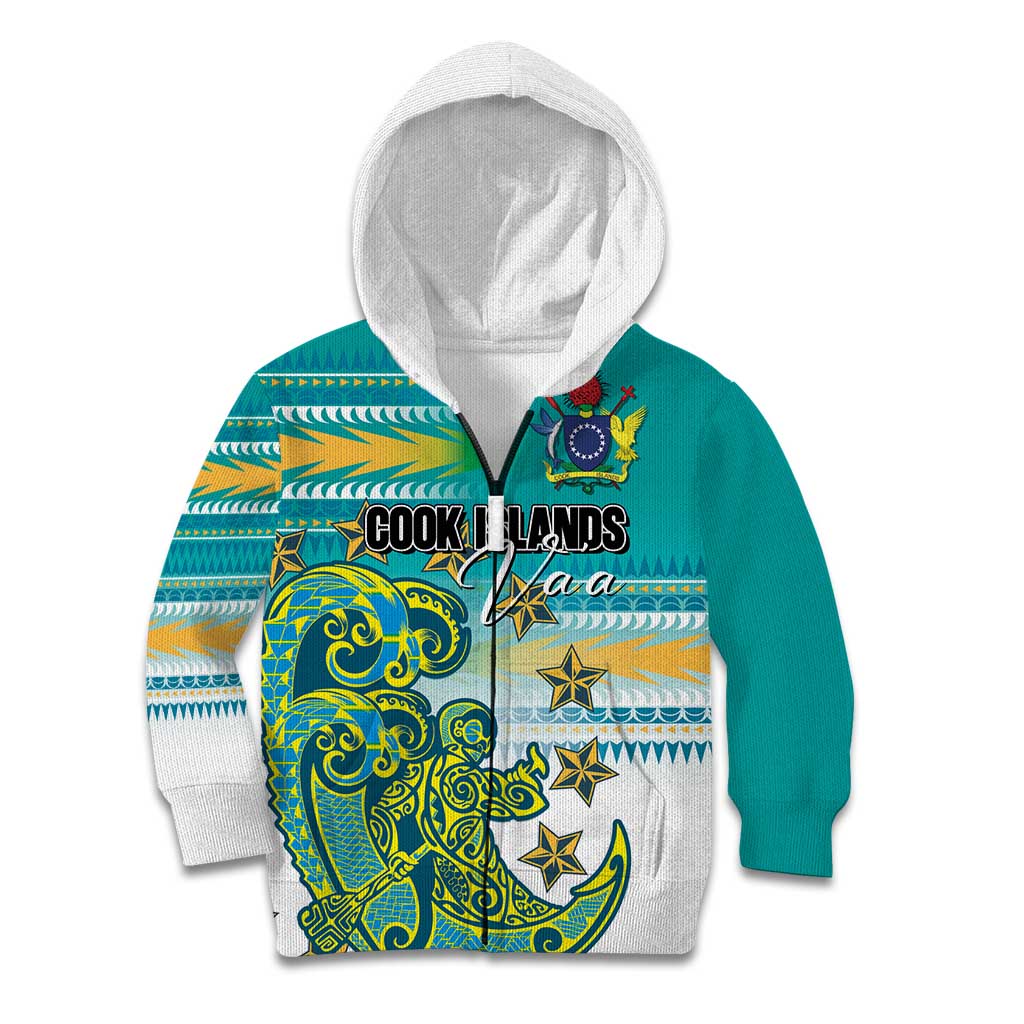Personalised Cook Islands Va'a Race Kid Hoodie Te Tatau Tattoos Sporty Style Turquoise Color - Polynesian Pride