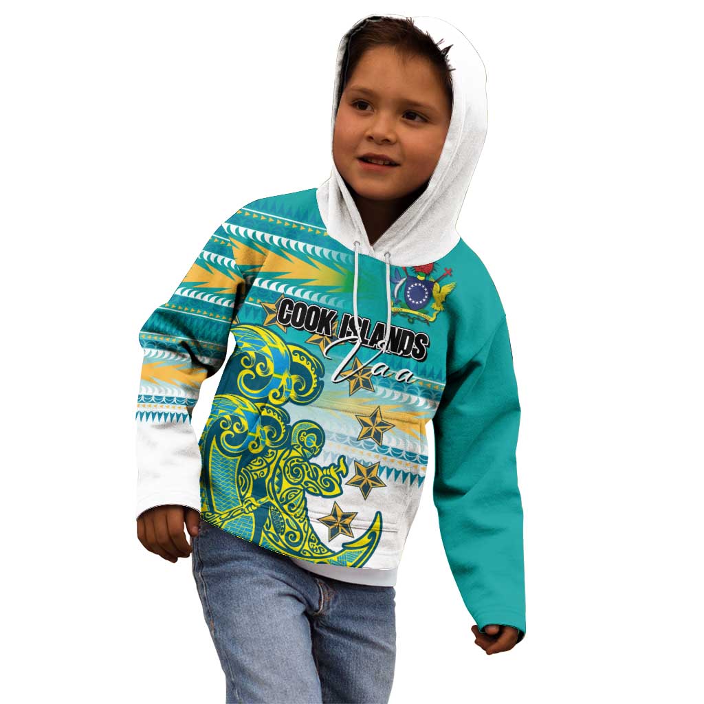 Personalised Cook Islands Va'a Race Kid Hoodie Te Tatau Tattoos Sporty Style Turquoise Color - Polynesian Pride