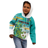 Personalised Cook Islands Va'a Race Kid Hoodie Te Tatau Tattoos Sporty Style Turquoise Color - Polynesian Pride