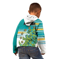 Personalised Cook Islands Va'a Race Kid Hoodie Te Tatau Tattoos Sporty Style Turquoise Color - Polynesian Pride