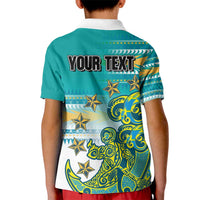 Personalised Cook Islands Va'a Race Kid Polo Shirt Te Tatau Tattoos Sporty Style Turquoise Color - Polynesian Pride