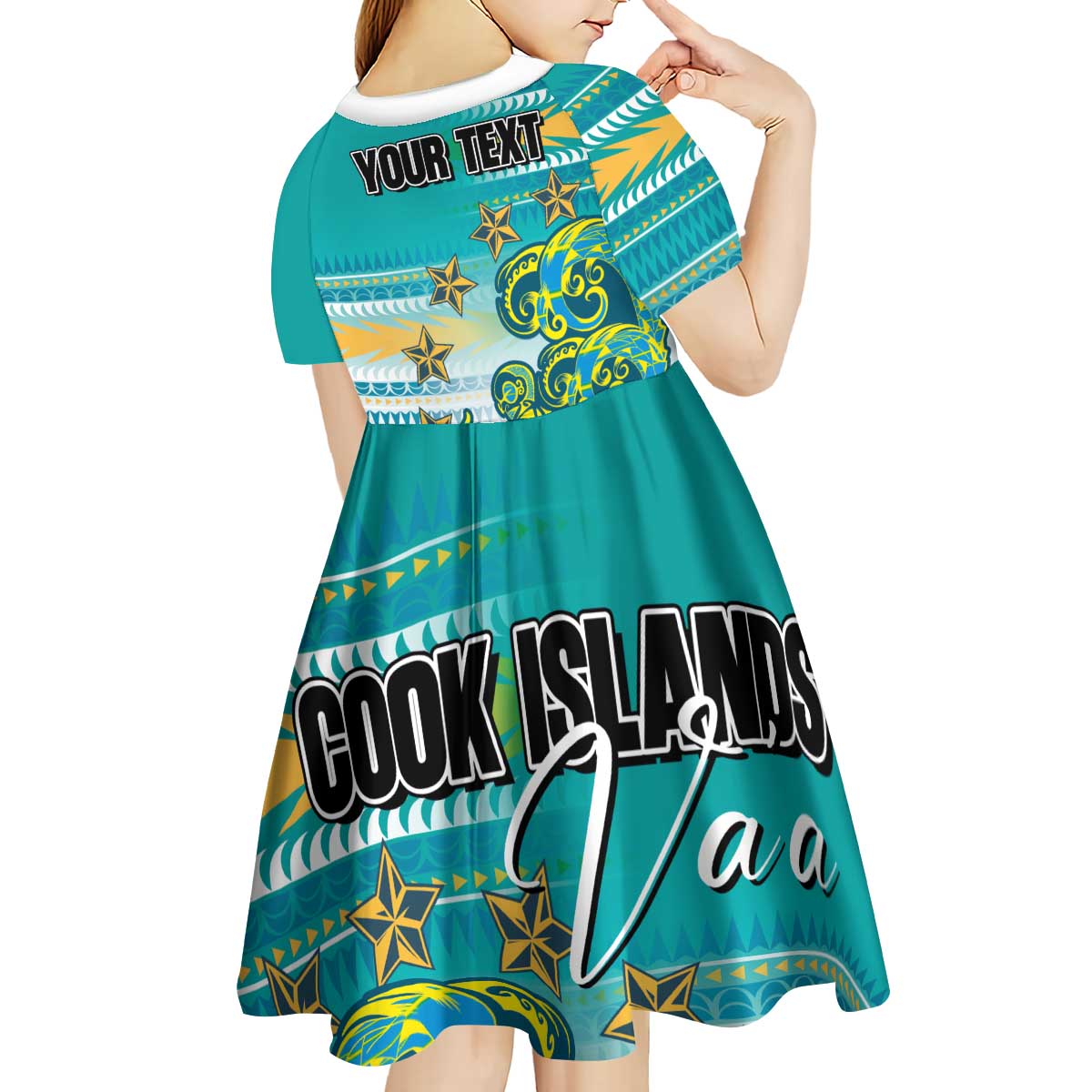 Personalised Cook Islands Va'a Race Kid Short Sleeve Dress Te Tatau Tattoos Sporty Style Turquoise Color - Polynesian Pride