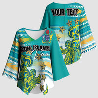 Personalised Cook Islands Va'a Race Kimono Sleeve Blouse Te Tatau Tattoos Sporty Style Turquoise Color - Polynesian Pride